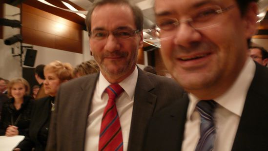 Matthias Platzeck und J&ouml;rg Vogels&auml;nger auf dem Neujahrsempfang 2012